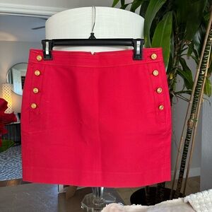 J. Crew Red Mini Skirt with Gold Button Details